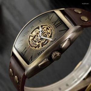 Relógios de pulso Shenhua Men assista Skeleton Automatic Mechanical Bronze Skull Skull Sport Sport Military Wristwatch