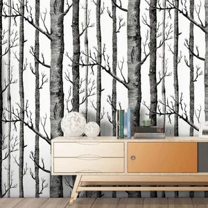 Papéis de parede 2024 adesivos de casca de bétula autoadesiva papel de parede preto e branco Estudo da parede de madeira decoração doméstica decoração