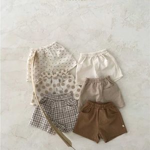 Shorts 3 Pocket Design Baby Boys Shorts Summer Comfortable Washing Cotton Preschool Girls Shorts Soft Plain/Dotted Baby Bloomer Pants d240510