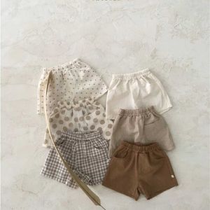 Şort 3 Cep Tasarım Bebek Erkekler Şort Yaz Konforlu Çamaşır Pamuk Preschool Kızlar Şort Yumuşak Düz/Noktalı Bebek Bloomer Pantolon D240510