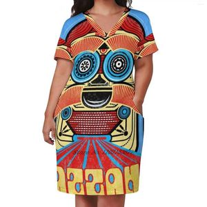 Lässige Kleider schlechter Roboter!Loose Pocket Dress Fashion Print Kurzärmel V-Ausschnitt A-Line Kids Bunte Kunstvektor sauberes Buch