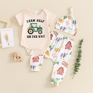 Clothing Sets 0-12M Baby Boys Outfits Car Print Short Sleeve Romper Farm Pants Hat Born Infant Clothes 2024 Summer