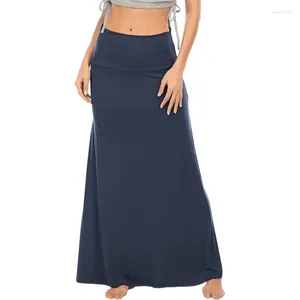 Skirts Muslim Long For Women Solid Color Maxi Skirt High Waist Fold Over Floor Ankle Length Jersey 2024