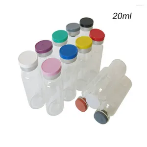 Storage Bottles 30pcs/lot 20ml Empty Glass Injection Vial Clear Amber Flip Top Cap Serum Bottle With Rubber Stopper
