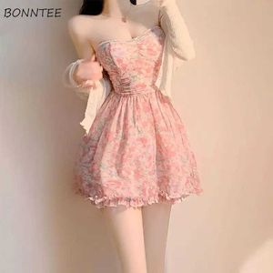 Podstawowe sukienki swobodne sukienki letnie Słodka bajka mini szyfon sundress koreański kwiat mody elegancki design świąteczny plaż