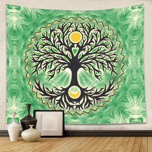 Taquestres Árvore da vida Tapeçaria Yggdrasil Sol e lua VERDE VERDE VERDE MARAGENS MANDALA DECOR