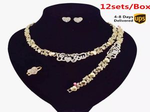 12 Setslot Bridal Jewelry Domens Naszyjnik 14K Złota Biżuteria dla kobiet biżuteria ślubna Zestaw Bransoletki Set7516130