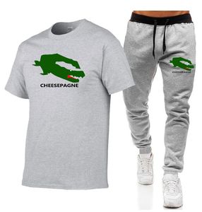 Yaz% 100 Pamuk Gri T-Shirt Pantolon İnsan Günlük Fitness Jogger 2 Parça Takım Kısa Kollu Erkekler Marka Takip