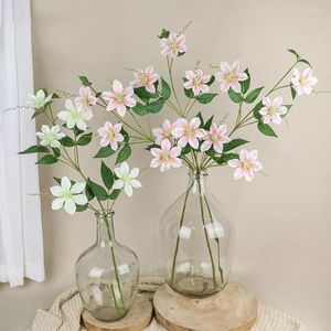 Decorative Flowers 82cm 5-Head Artificial Flower Realistic Clematis Fake Simulation Pollen Red Silk Branch For Wedding Home Decor