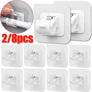 Hooks 2/8PCS Non-punch Curtain Rod Clips Self Adhesive Wall Hanging Holder Home Load-Bearing Fixed Clamps Bathroom Storage Accessories