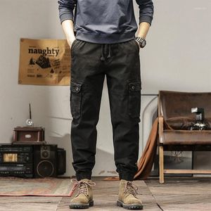 Men's Pants Cotton Loose Sports Casual Fashion Multi-Pocket Simple Binding Feet Zipper Hip Streetwear Cargo Jogger Men