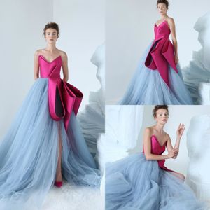 2019 Azzi&Osta Gorgeous Prom Dresses V Neck Luxury Ruffles Side Split Tulle Sweep Train Evening Dress Party Wear Custom Made Formal Gow 322v