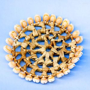 Table Mats 10cm Weave Natural Cowrie Conch Seashell Circles Round Coasters Rattan Woven Insulation Mugs Cup Wedding Decor