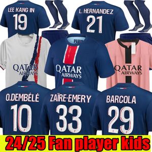 24 25 Maillot Mbappe Soccer Jerseys Kids Kit 23/24プレーヤーバージョントレーニングPre Match 2023 2024 Maglia Paris Home Away Football Shirt Hakimi Fabian Vitinha O Dembele