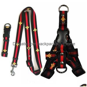 Dog Collars LEASHES NYLON SET DESIGNER LEASH HARNESSes Embroidery Bee Pet Collar and Petsチェーン