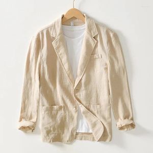 Mäns kostymer 2024 Bomull LINEN CASUAL BLAZER SLAM FIT SUID JACKE Lämplig för vår- och höstknappen LAPEL PLUS STORLEK M-4XL