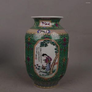 Vasos jingdezhen esmalte verde janela colorida janela de abertura beleza imagem de inverno garrafa de porcelana antiga decoração de porcelana