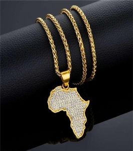 Африканская карта подвесной колье для женщин мужчины Золотая из нержавеющей стали Эфиопские ювелирные изделия цельноафриканские карты Хип -хоп.