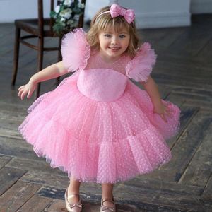 女の子のページェントドレスボールガウンピンクの誕生日パーティーキッズフォーマルウェアウェアウェディングウェディングゲストサイズ4 6 8 10膝の長さ203J
