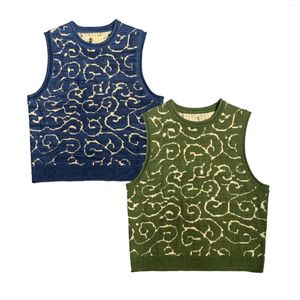 Men's Vests 2024 Kapital Vintage Men S Knitted Vest Tang Pattern Totem Sleeveless Sweater Outerwear