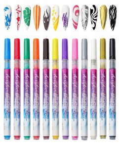 Tırnak Sanat Kitleri 3D Kalemler Seti 07mm Uç 12 Renkler Doodle Makyaj Tedarik Kalem Kiti Çiçek Boyama Deseni 3660413