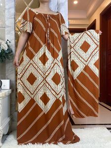 Roupas étnicas Novo vestido de SLVE curto de estilo com lenço grande africano dashiki impressão floral algodão caftan lady summer maxi vestidos casuais t240510