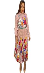 Sexy Women Casual Printed Dresses Long Sleeve Lapel Neck Pleated Mid Runway Party Wear African Women039s Plus Size Dress JN26046953