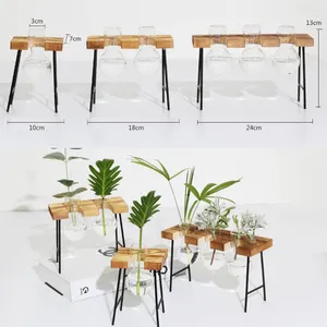 Vaser 1 st transparent vas träram dekoratio glas bordsskiva växt bonsai rum dekor blommor terrarium hydroponic