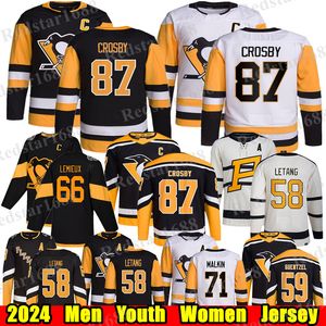 #87 Sidney Crosby Pittsburgh hockey jersey #58 Kris Letang Erik Karlsson Reilly Smith Evgeni Malkin Rust Tristan Jarry Jake Guentzel Rickard Rakell Penguins jerseys