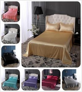 Простыни устанавливают 18 цветов роскошные атласные шелковые лентные кровати набор одиночного размера королевской царики