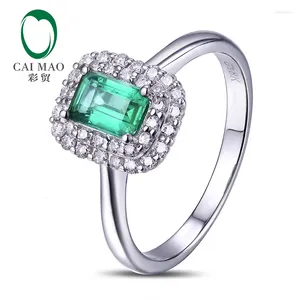 Klusterringar Pure 14kt White Gold 0.71CT Colombian Emerald Diamond Engagement Ring