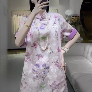 Etniska kläder avancerade sommarkvinnor Royal Cheongsam klänning Retro Elegant Jacquard A-Line Lady Party Qipao