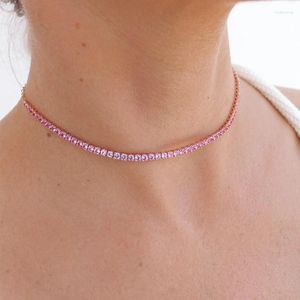 Colares pendentes 1pc Chegou Iced Out Bling Pink Cubic Zirconia Cz Colar Cheker de Tênis para Garotas Adorável Mulheres Moda Jóia Presente