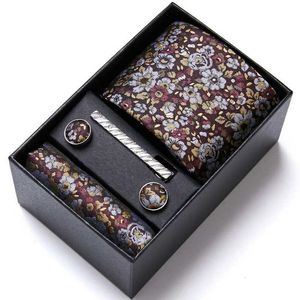 Caixa de presente da gravata do pescoço Plain Floral Tie Floral Mens 7,5 cm de seda conjunto de seda