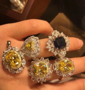 Lady Dinner Elegant Luxury Zircon Diamond Personality Cultivation Yellow Blue Ring Sweet Net Red Girl Ring Necklace1249919