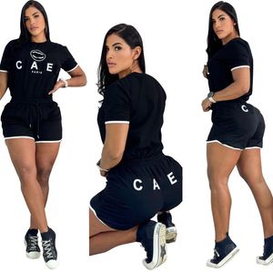 Summer Women Cotton Duas peças Conjunto de roupas esportivas e shorts Ladies Casual Pullover O-Sulver Camiseta Casual Casual Ruaco Casual