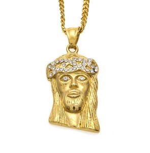 Modehopphalsband smycken rostfritt stål Jesus bit hänge halsband med 60 cm guld kubansk kedja5229225