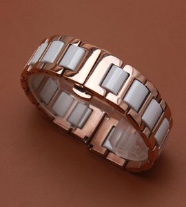 Rosegold ze stali nierdzewnej metalowe metalowe opakowanie Białe ceramiczne paski do zegarków Bransoletka 14 16 18 20 22 mm dla mody męskiej nadgarstka 4744663