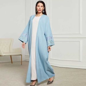 Ethnische Kleidung muslimische Frauen florale Stickereien öffnen Kimono Abayas Dubai Turkish lässig Islam Kleidung marokkanische afrikanische Batwing Slve Kaftan Eid T240510