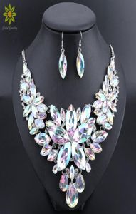 New Luxury Indian Bridal Jewelry Sets Wedding Party Costume Jewellery Womens Fashion Gifts Flower Crystal Necklace Earrings Sets 24233984