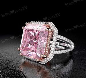 HBP Moda Luxo Temperamento reto Lady039S Big Square Pink Ring Garra incrustada com Diamond Electric Color Separation 8951656