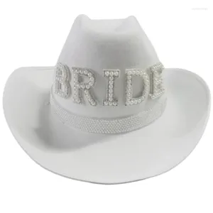 Beralar Bachelorettes Party Cowboy Şapkası Gelin için Yapay İnci Gelin Duş Cowgirl Karnavallar Poshoots