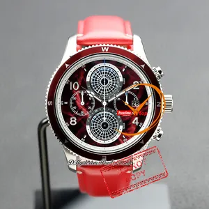 1858 129177 Geosphere 0 Oxygen Quartz Chronograph Mens Watch Kawa Karpo Limited Edition Steel Case Gray Red Dial Leather Strap Puretime Stopwatch Reloj Hombre PTMBL