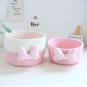 Bow Knot Woven Cotton Rope Storage Basket For Childrens Toys Keys Cosmetics Desktop Sundries Organizer Box Baby Dirty Clothes Washing Machine 240426