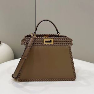 12A Luxury Burst Handbag Pure Hand-vävd exklusiv anpassad all-cowhide pendlare väska kvinnors väska crossbody väska enkel material casual väska brun