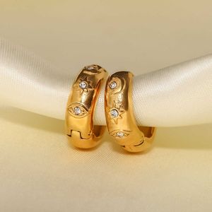 18k gold-plated stainless steel star demon eye cubic zirconia short and chubby earrings with white diamond ring earrings