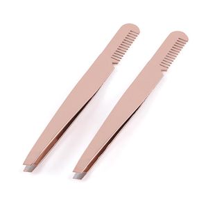 Edelstahl -Augenbrauen -Pinzette Clipper mit Brow Comb Eyebrow Clip Eyelash -Pinzetten Rose Gold Beauty Tool9641830