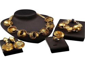 Yulailiアフリカンナイジェリア結婚式の伝統的な大きなネックレスゴールドメッキペンダントイヤリングブレスレットリングEthiopian Jewelry Sets for WOM8853070