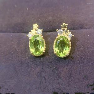 Studörhängen Natural Real Green Peridot Earring Oval Star Style 5 7mm 0,95CT 2st Gemstone 925 Sterling Silver Fine Jewelry L24564