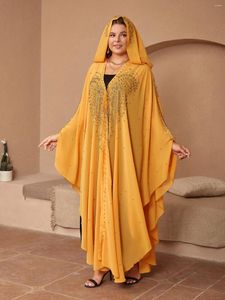 Этническая одежда кафтан мусульманин Абайя Женщины -капюшоны элегантные африканские платья бусины атласные кимоно